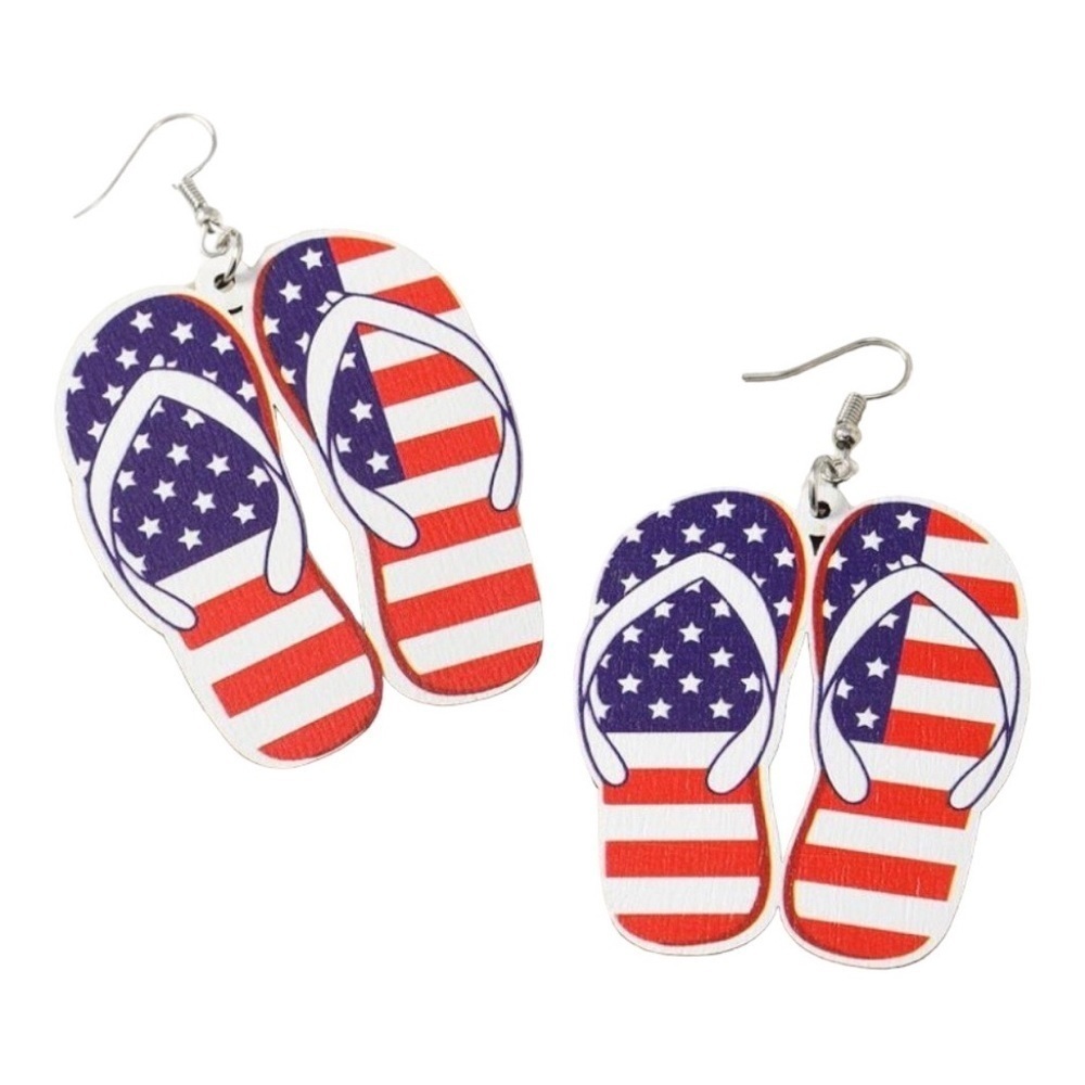 3 For $25 Patriotic Beach Style Classic Flip Flop Wooden Dangle Earrings